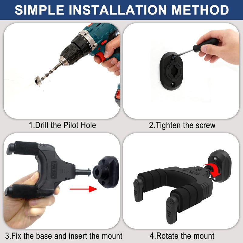 AUPHY Guitar Wall Mount Auto Lock,Guitar Wall Holder with Nitro-Safe Velvet,Universal Compatibility for All Headstocks and Neck Widths Supports Acoustic, Electric, and Bass Guitars - Image 4
